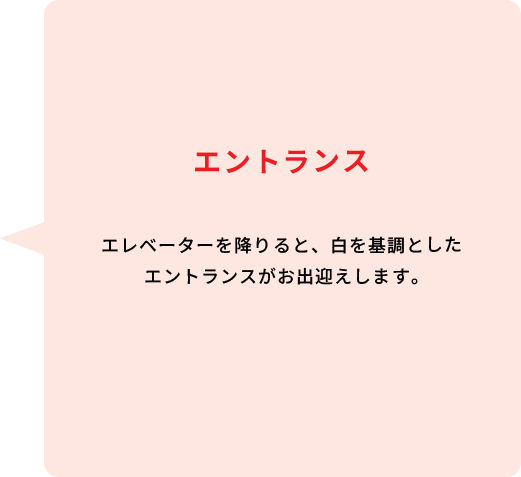 エントランス エレベーターを降りると、白を基調としたエントランスがお出迎えします。